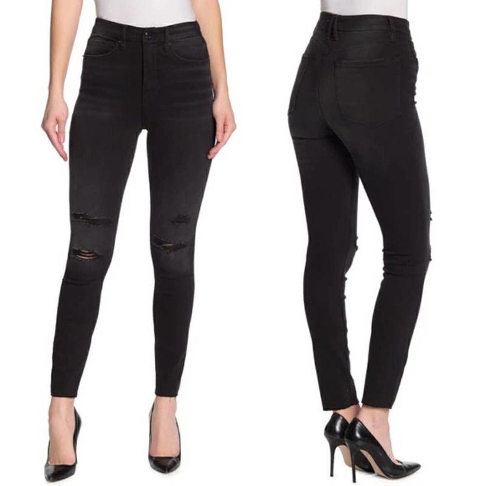 Good American Black Distressed Skinny Jeans